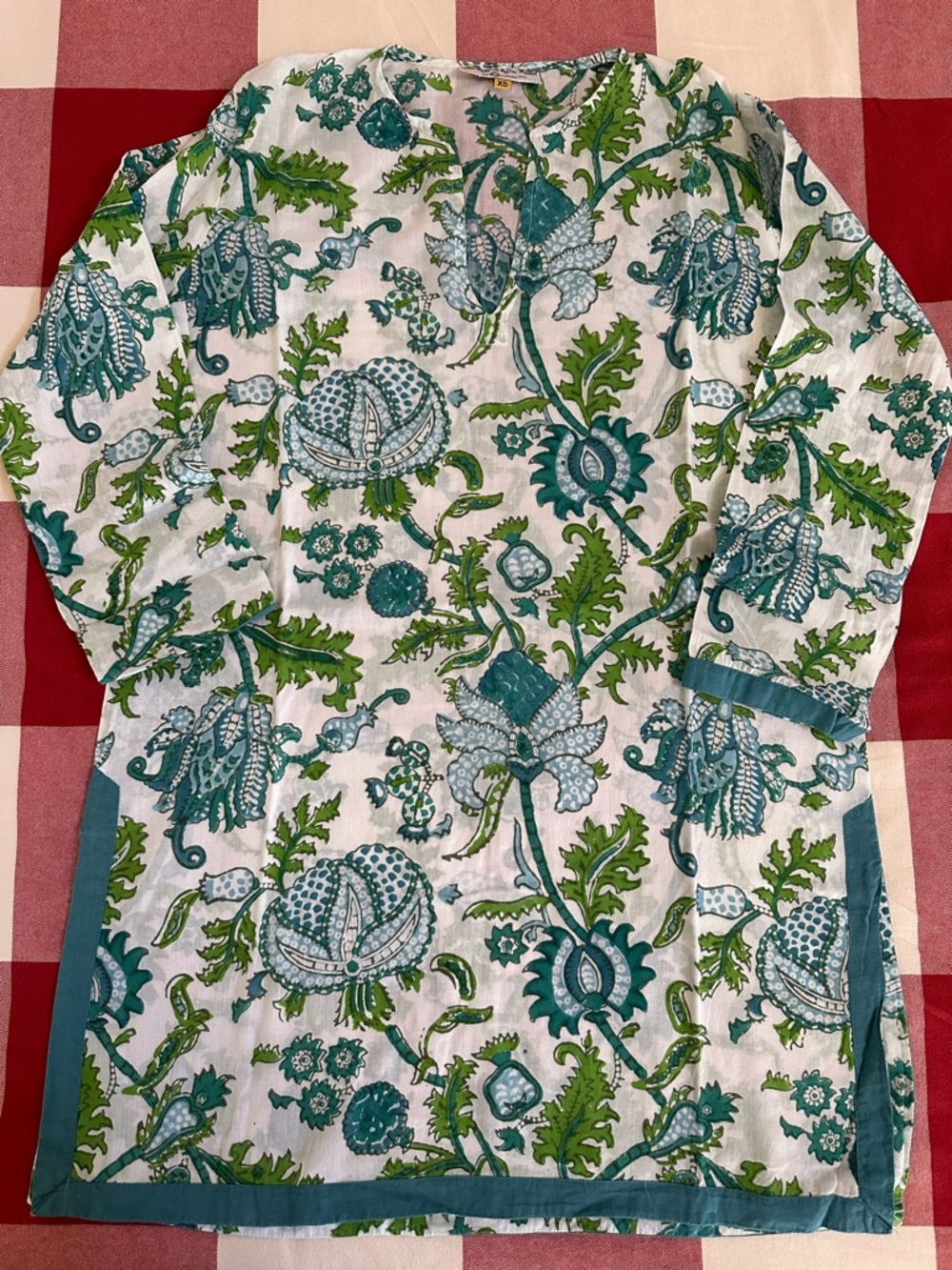 Roberta Roller Rabbit Teal Green Floral Tunic Top or swim cover up, size XS